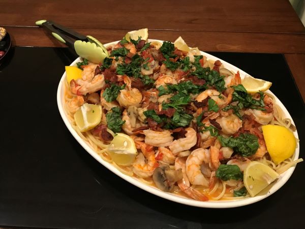 Shrimp Scampi with Bacon, Tomatoes and Mushrooms